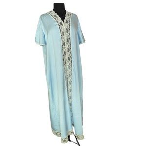 Vintage Pinehurst Lingerie Long Baby Blue House Coat with Lace Detail